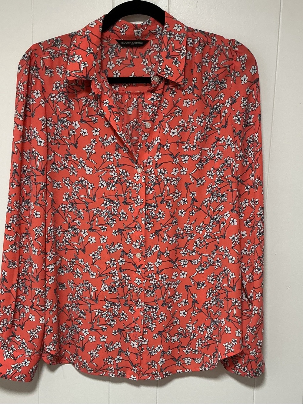Banana Republic Coral Floral Button-Down Shirt Sz Large